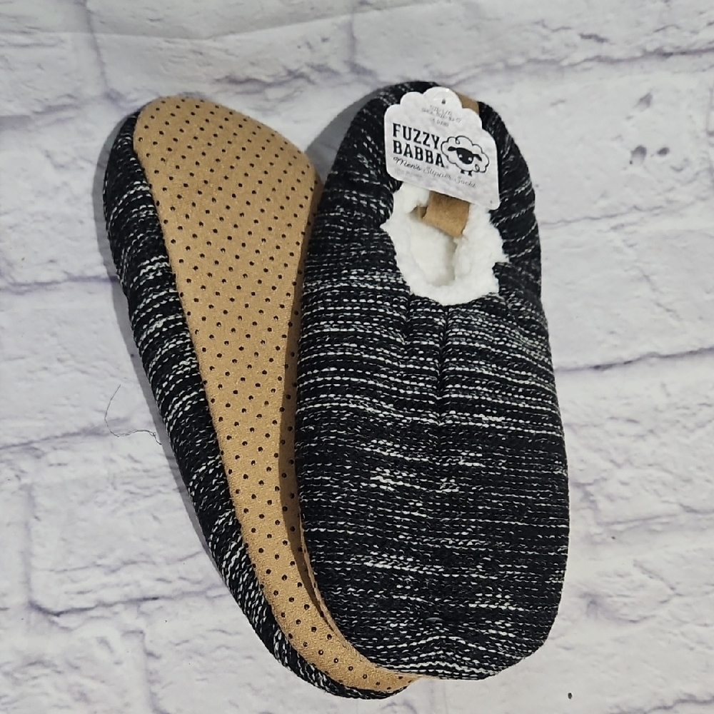 Fuzzy Babba Men's Black & White Knit Slip-On Slippers